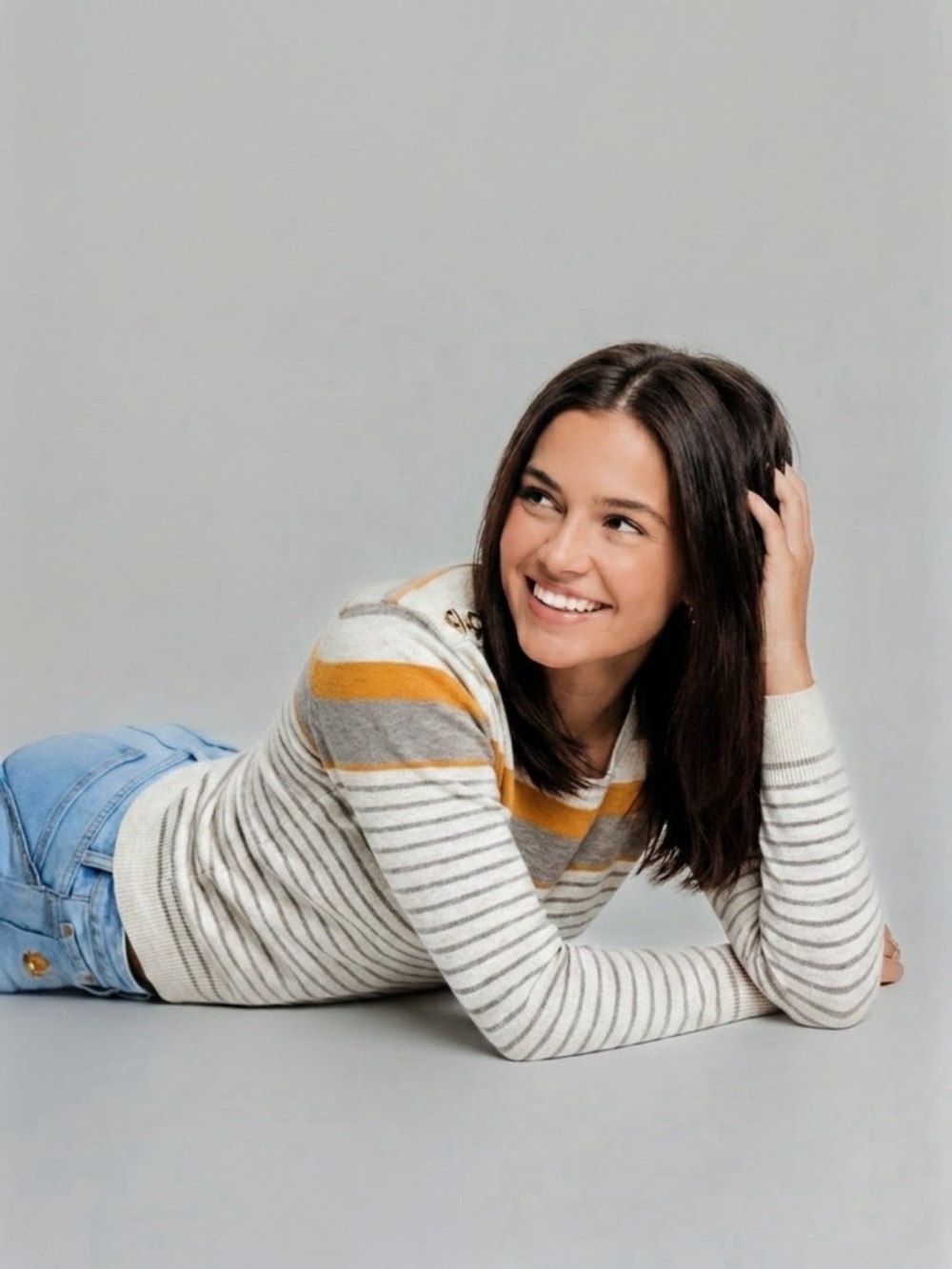Joseph A. Preppy Silk Knit Striped Sweater Grey Yellow XS/P